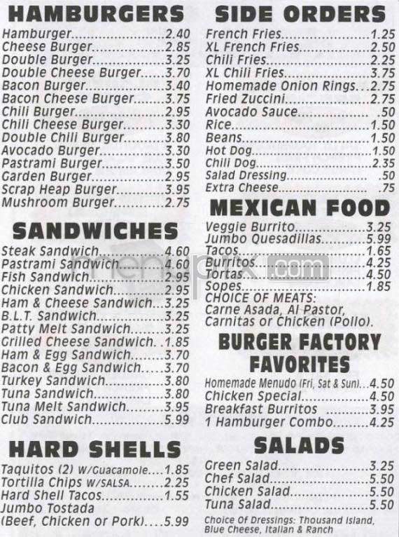 Burger Factory - Moncks Corner, SC menu_pic