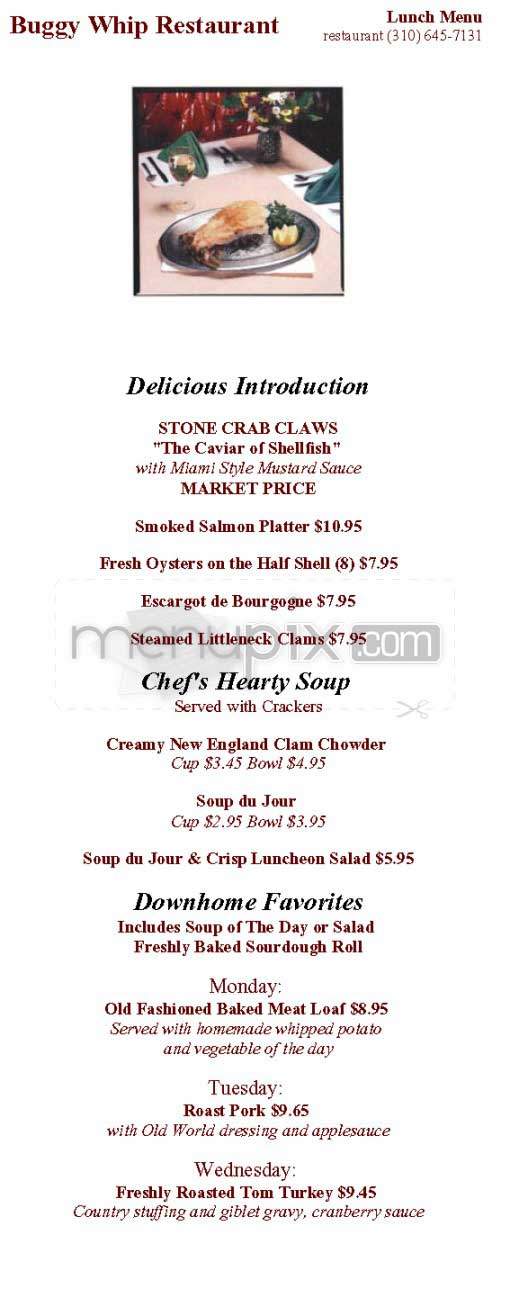 Buggy Whip Restaurant - Los Angeles, CA menu_pic