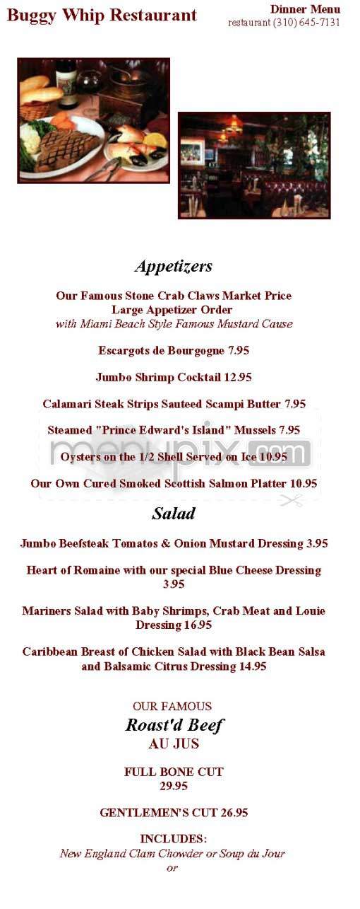 Buggy Whip Restaurant - Los Angeles, CA menu_pic