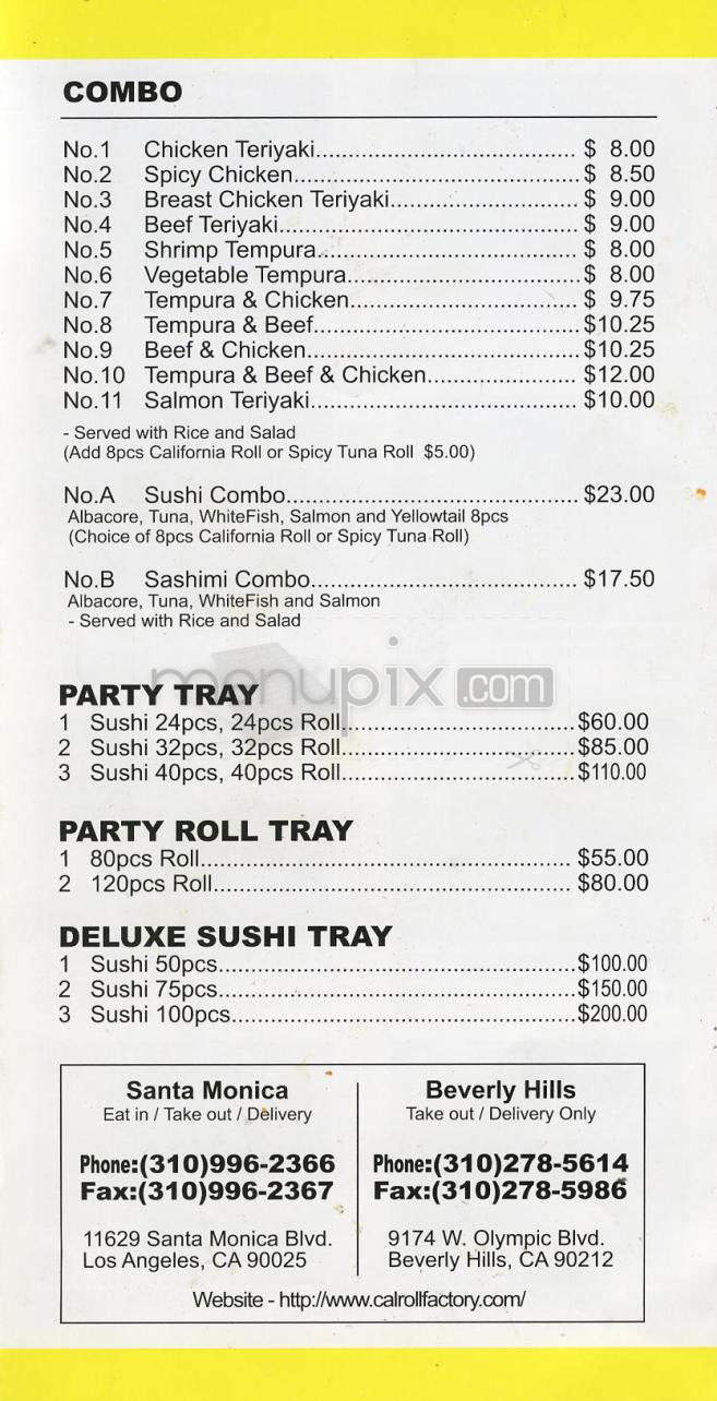 California Roll Factory - Los Angeles, CA menu_pic