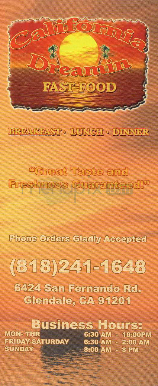 California Dreamin - Glendale, CA menu_pic