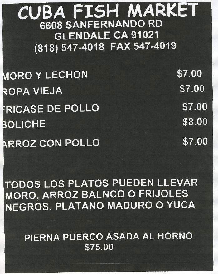 Cuba Fish Market - Glendale, CA menu_pic