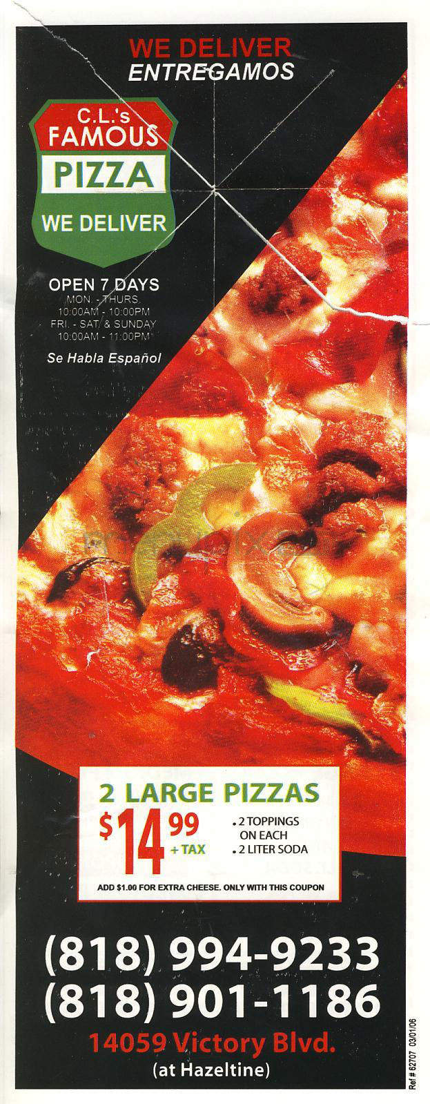 C.L.'s Famous Pizza - Van Nuys, CA menu_pic
