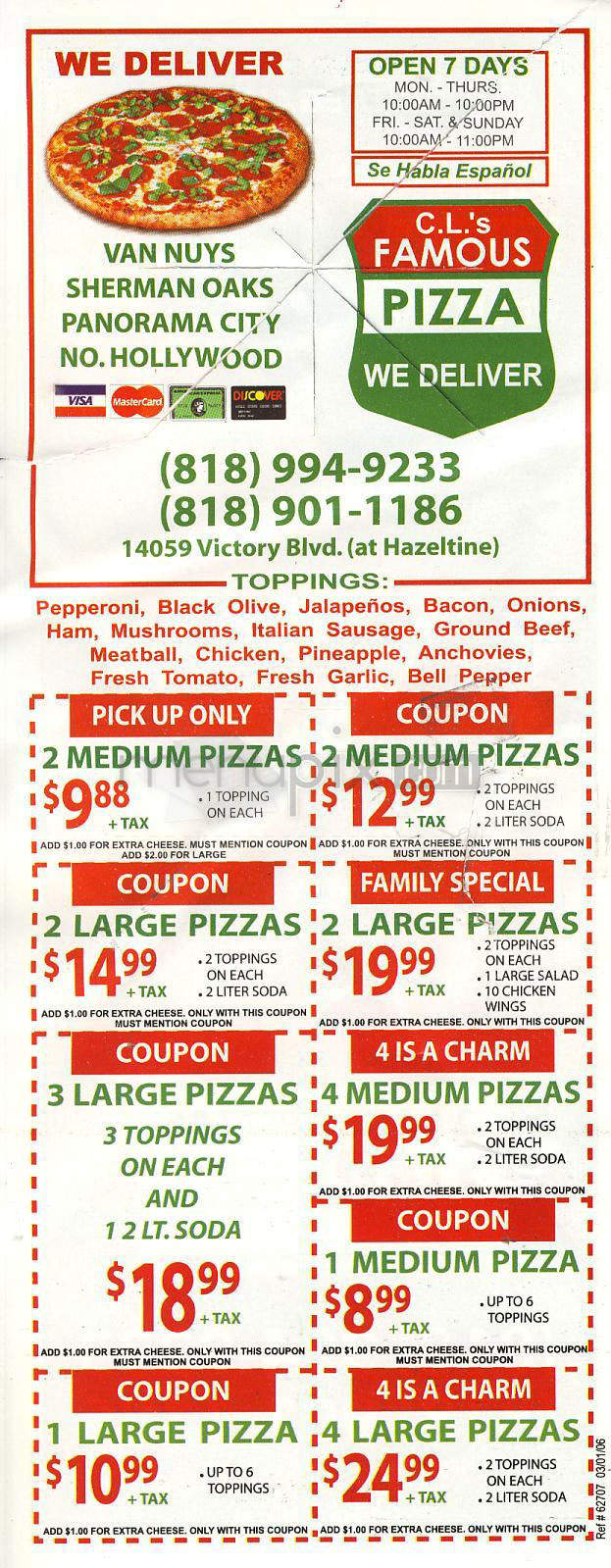C.L.'s Famous Pizza - Van Nuys, CA menu_pic