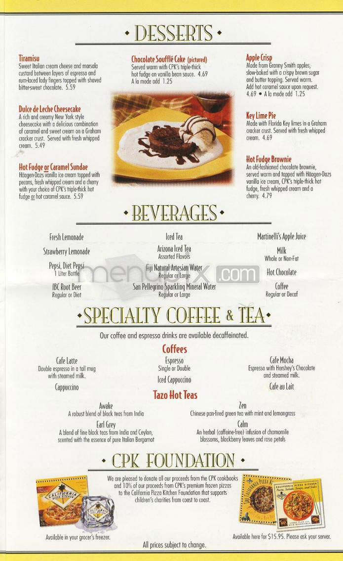 California Pizza Kitchen - Los Angeles, CA menu_pic