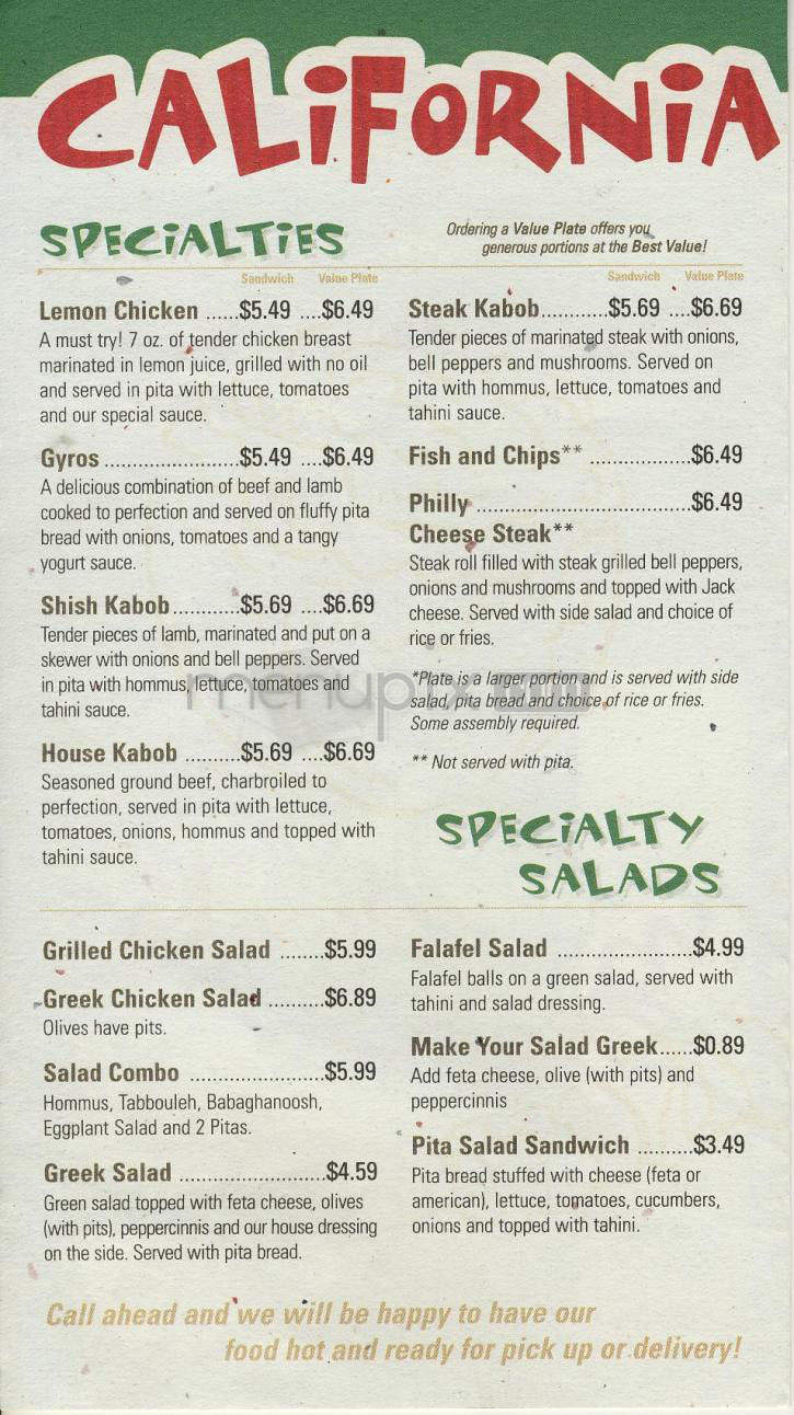 California Pita & Grill - Sherman Oaks, CA menu_pic