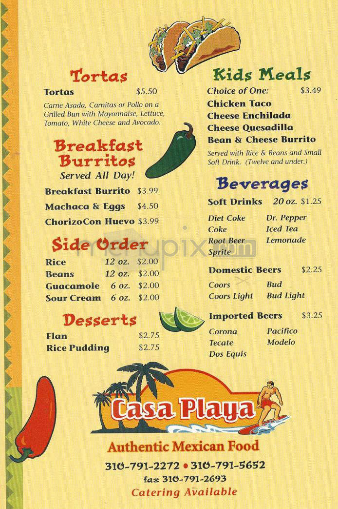Casa Playa - Redondo Beach, CA menu_pic