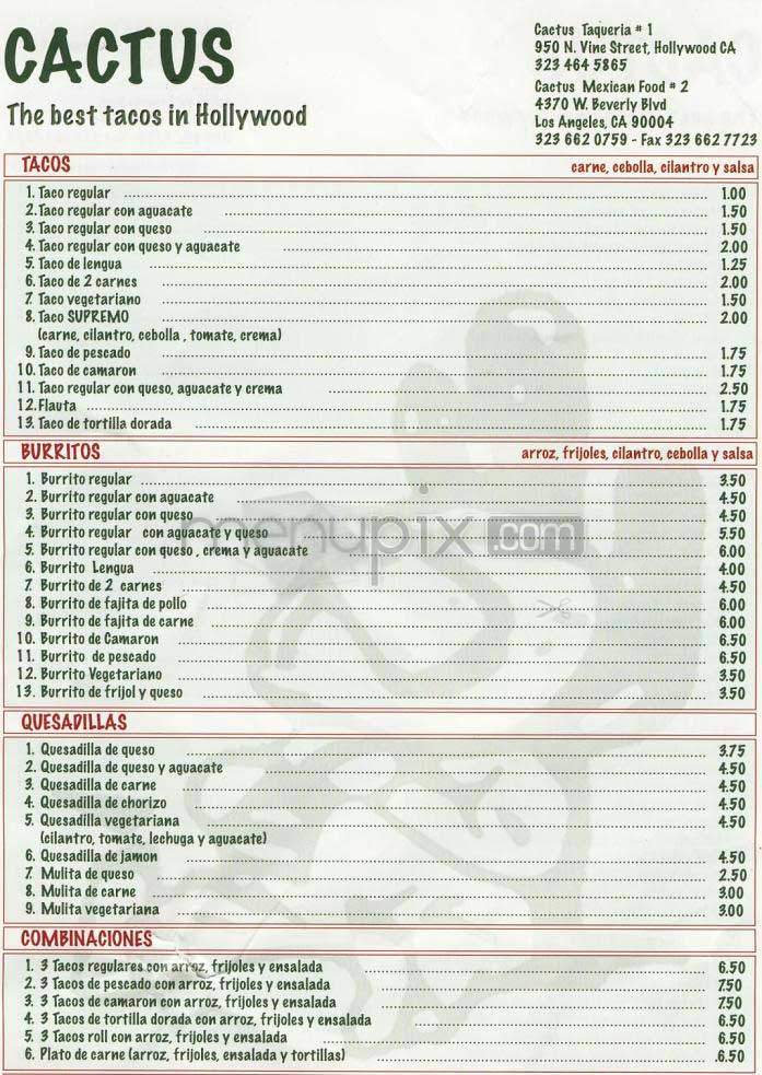 Cactus - Davenport, IA menu_pic