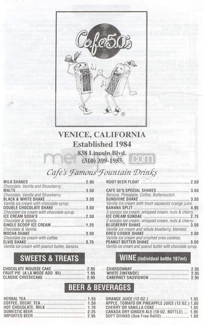 Cafe 50's - Venice, CA menu_pic