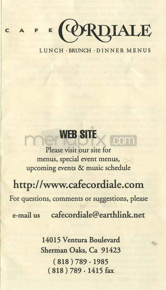 Cafe Cordiale - Sherman Oaks, CA menu_pic