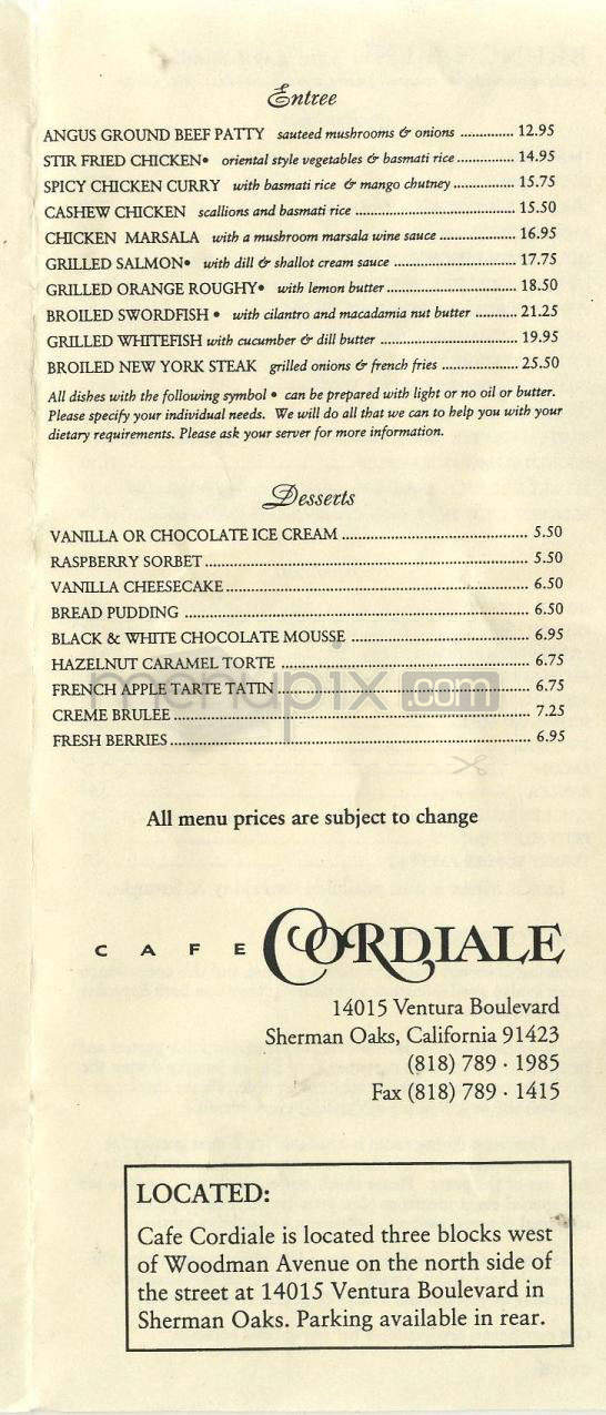 Cafe Cordiale - Sherman Oaks, CA menu_pic