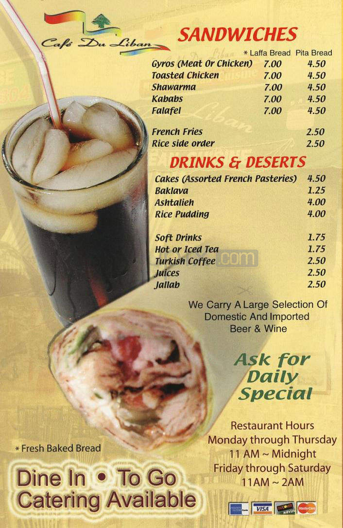 Cafe Du Liban - Tarzana, CA menu_pic