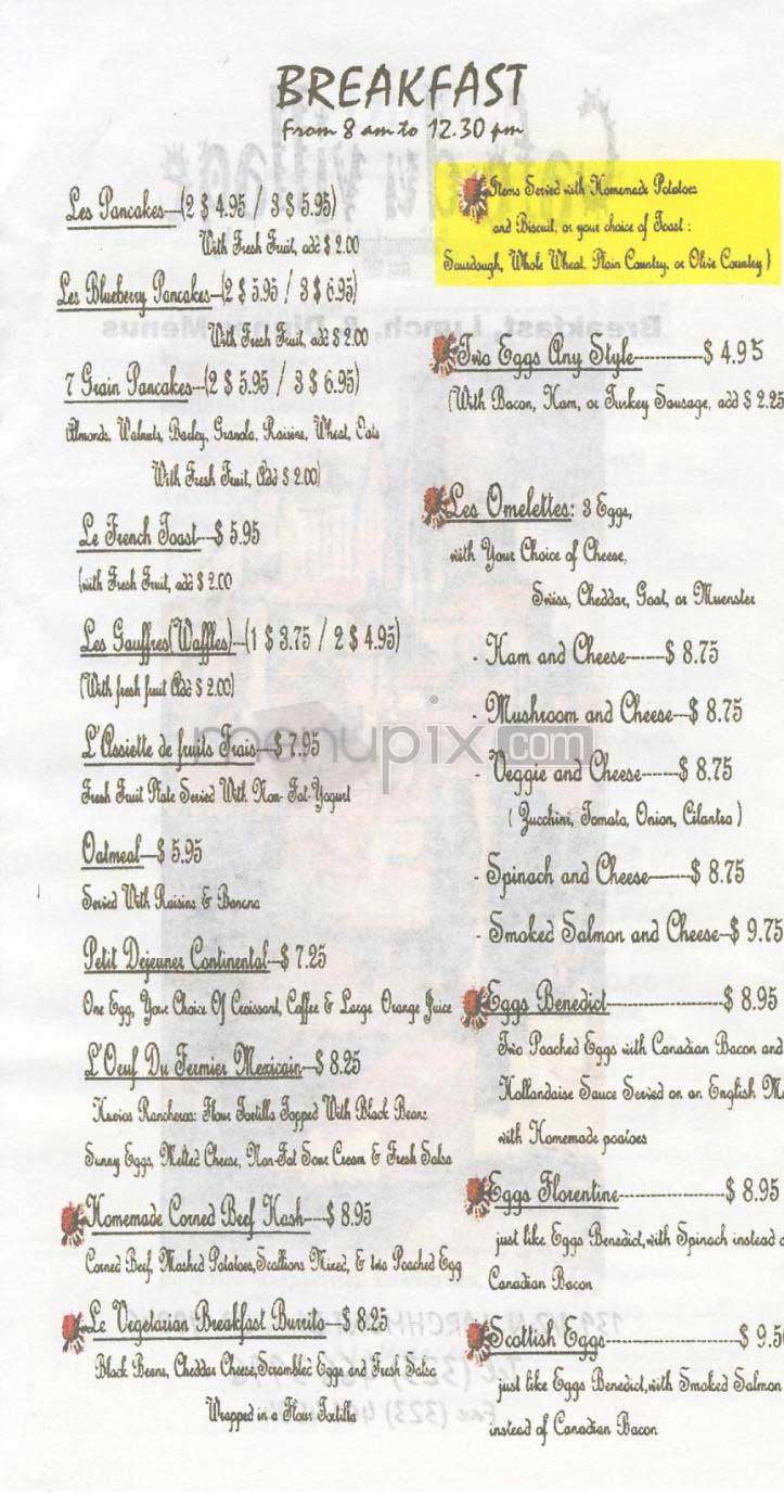 Cafe Du Village - Los Angeles, CA menu_pic