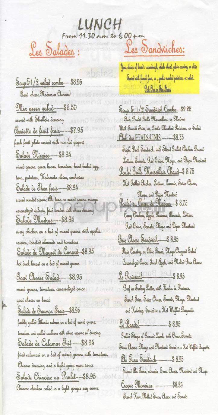 Cafe Du Village - Los Angeles, CA menu_pic