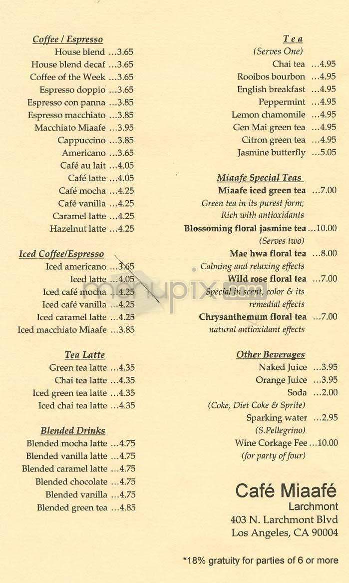 Cafe Miaafe - Los Angeles, CA menu_pic
