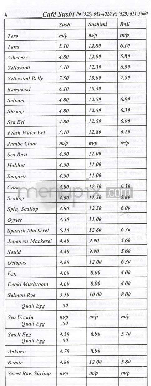 Cafe Sushi - Los Angeles, CA menu_pic