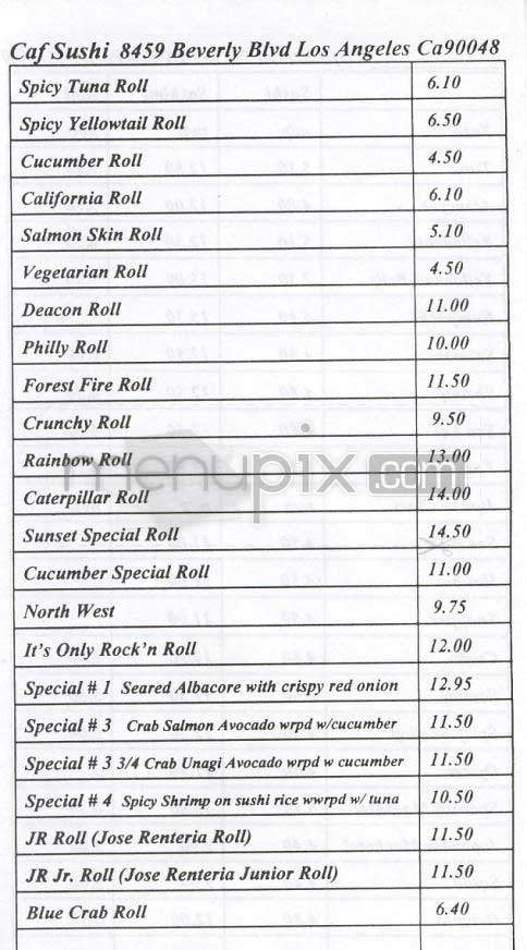 Cafe Sushi - Los Angeles, CA menu_pic
