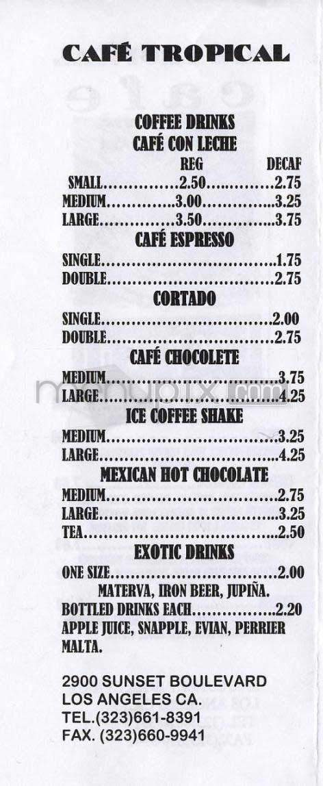 Cafe Tropical - Los Angeles, CA menu_pic