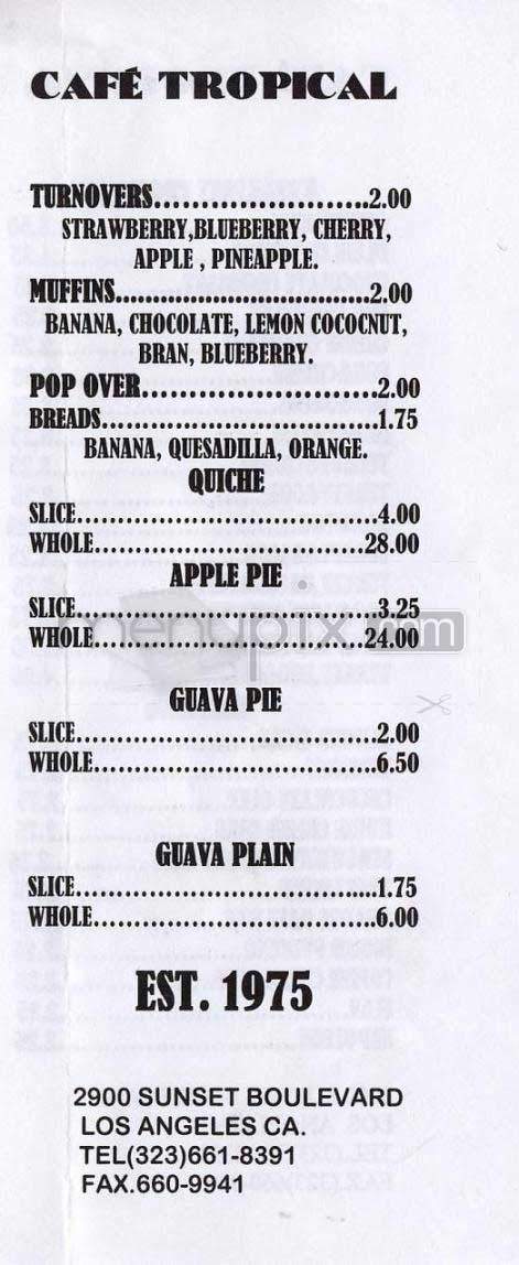 Cafe Tropical - Los Angeles, CA menu_pic
