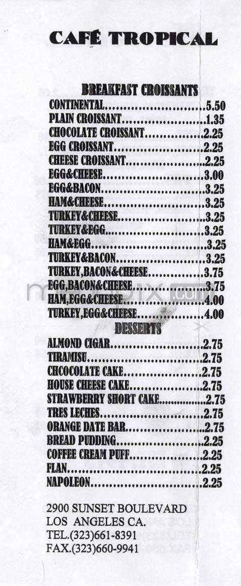 Cafe Tropical - Los Angeles, CA menu_pic