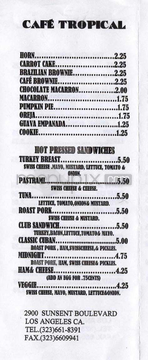Cafe Tropical - Los Angeles, CA menu_pic
