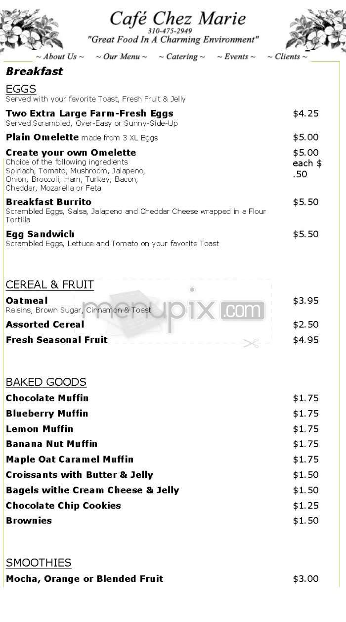 Cafe Chez Marie - Los Angeles, CA menu_pic