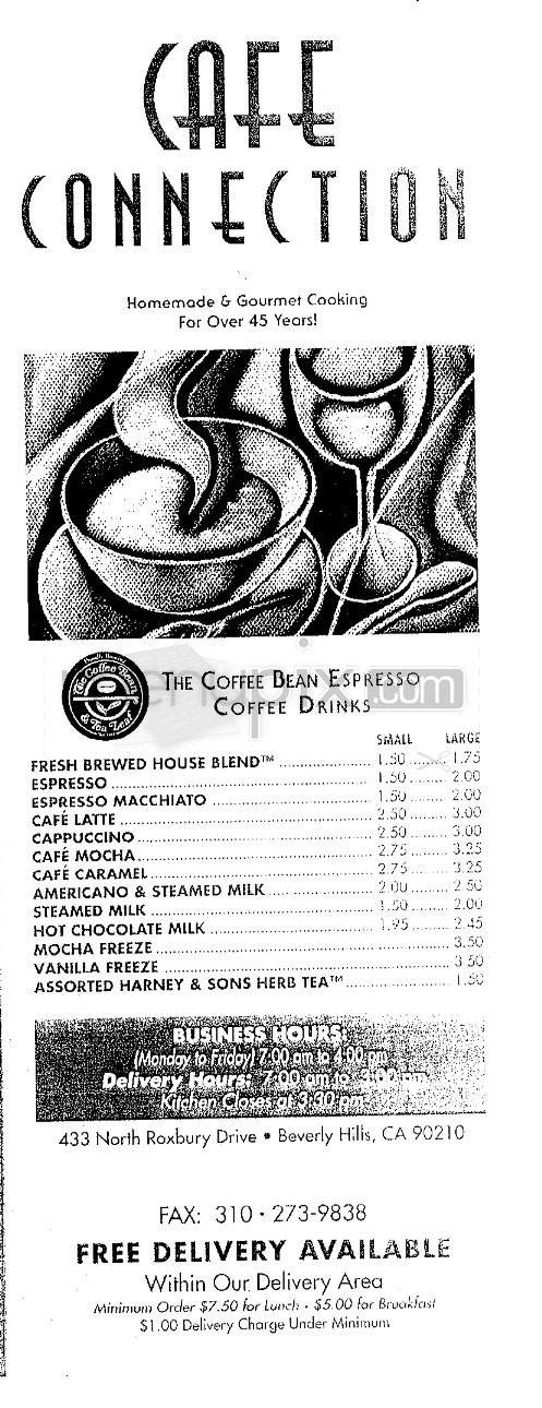Cafe Connection - Beverly Hills, CA menu_pic