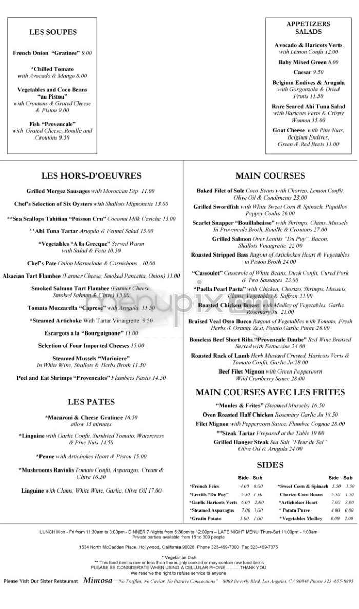 Cafe Des Artistes - Los Angeles, CA menu_pic