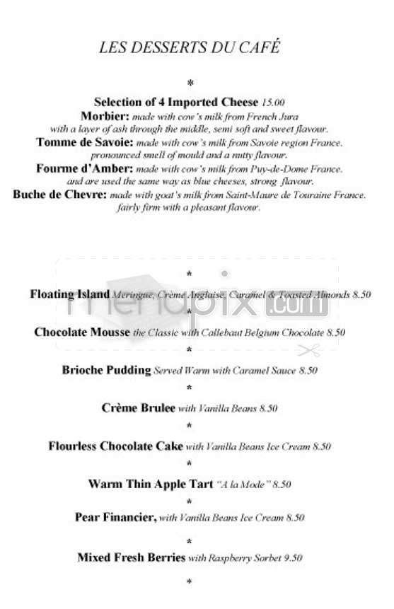 Cafe Des Artistes - Los Angeles, CA menu_pic