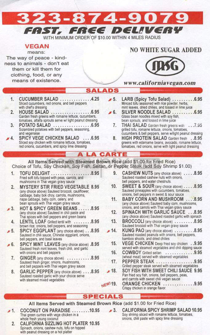 California Vegan - West Hollywood, CA menu_pic