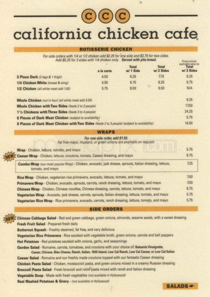 Menu Of California En Cafe In