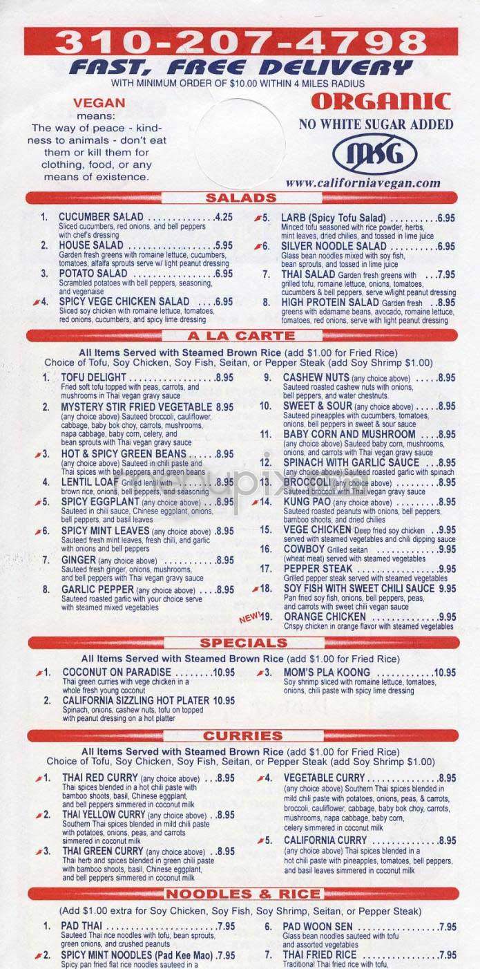 California Vegan - Los Angeles, CA menu_pic