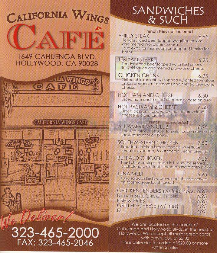 California Wings Cafe - Los Angeles, CA menu_pic