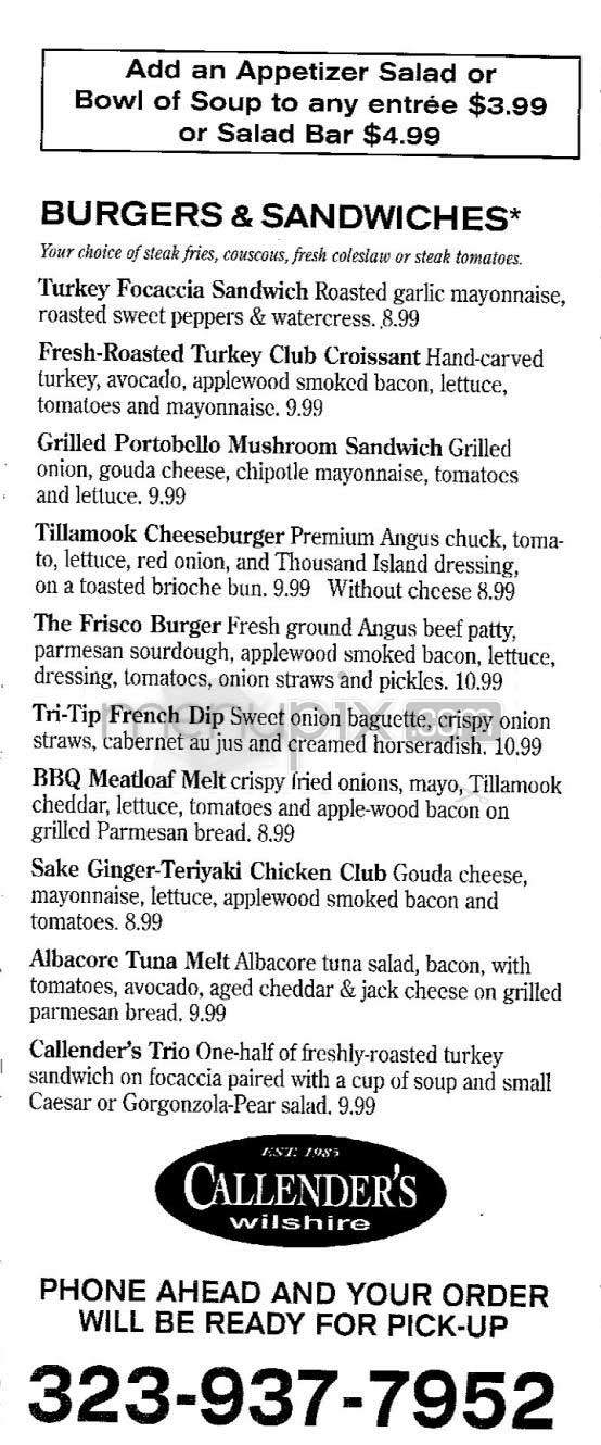 Callender's - Los Angeles, CA menu_pic