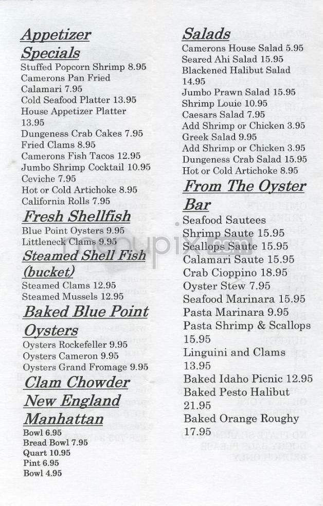 Cameron's Seafood Market - Pasadena, CA menu_pic