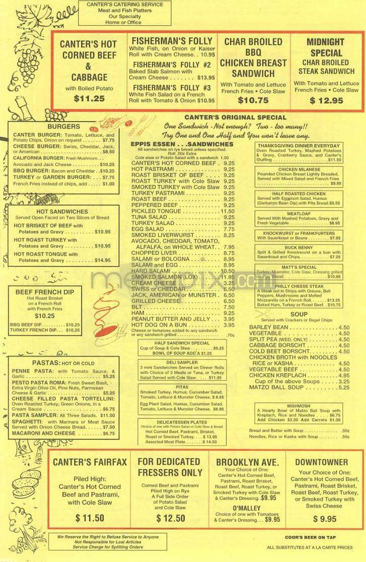 Canter's - Los Angeles, CA menu_pic