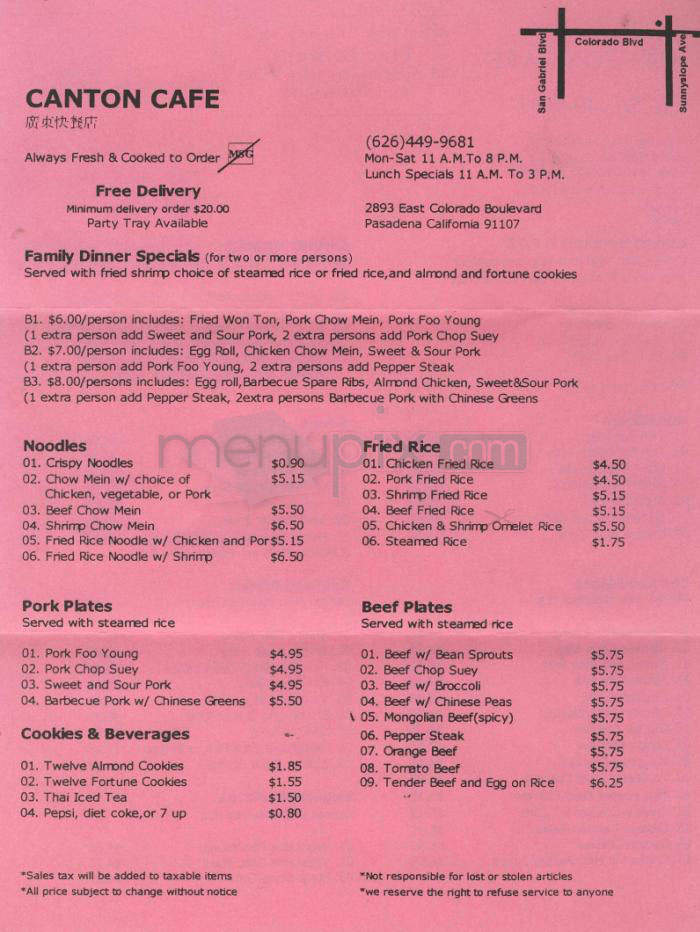 Canton Cafe - Pasadena, CA menu_pic