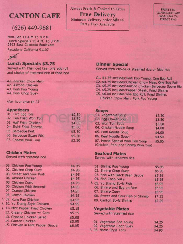Canton Cafe - Pasadena, CA menu_pic