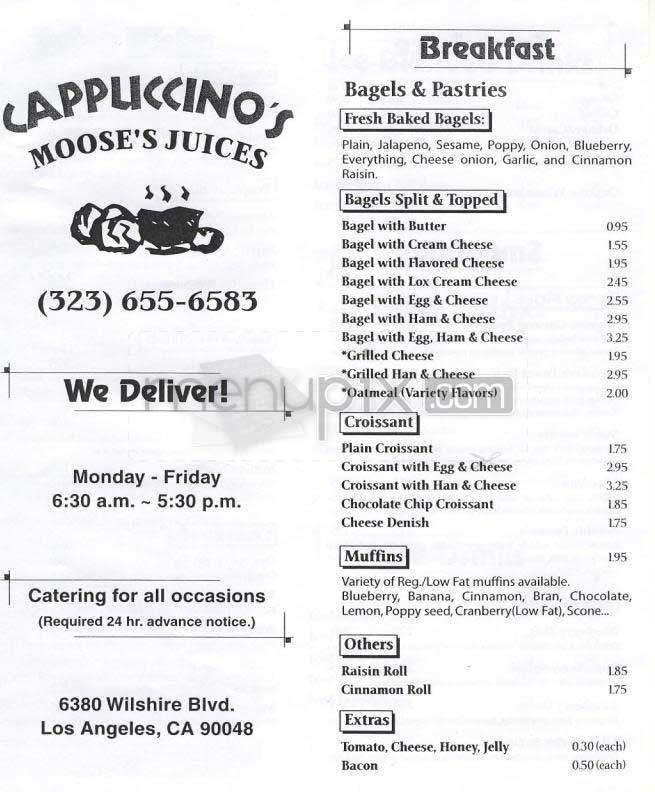 Cappuccino's - Los Angeles, CA menu_pic