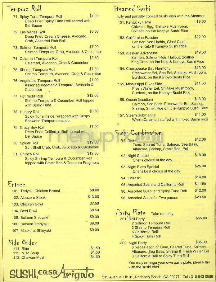 Sushi Casa Arigato - Redondo Beach, CA menu_pic