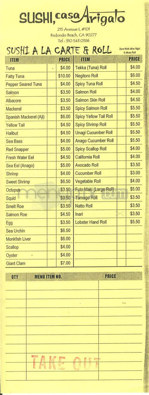 Sushi Casa Arigato - Redondo Beach, CA menu_pic