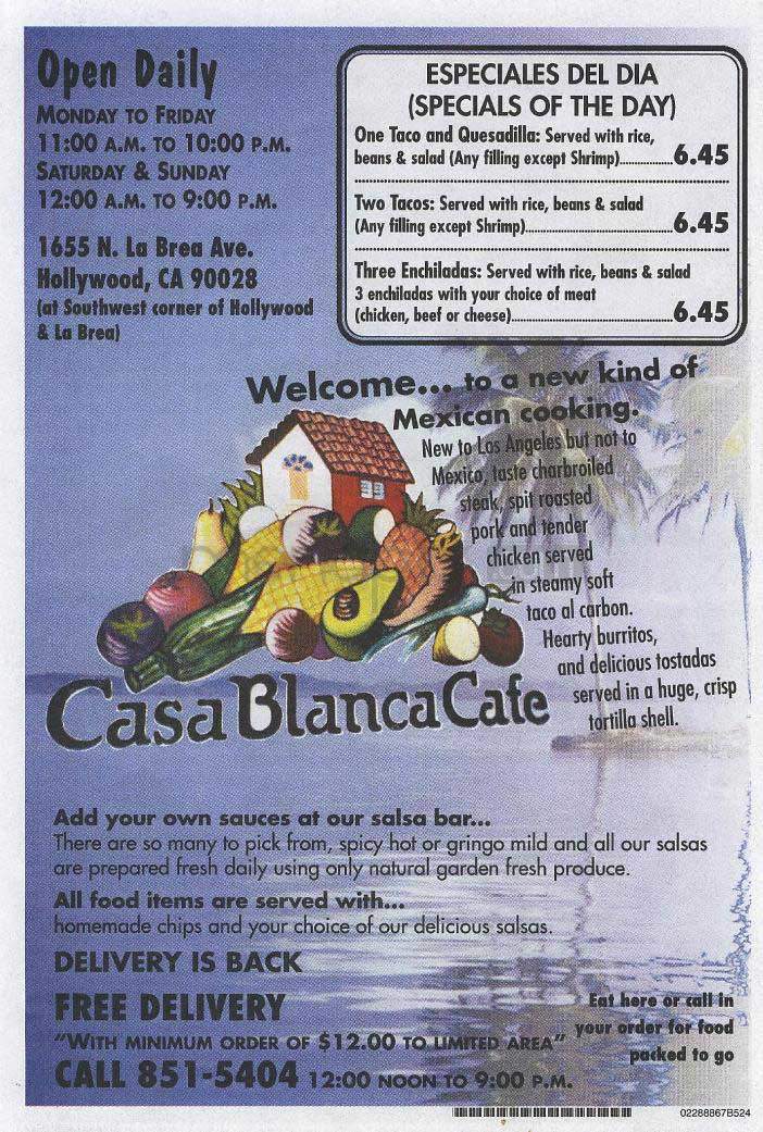 Casa Blanca Cafe - Los Angeles, CA menu_pic