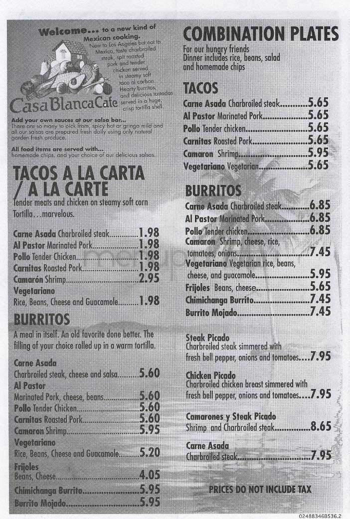 Casa Blanca Cafe - Los Angeles, CA menu_pic