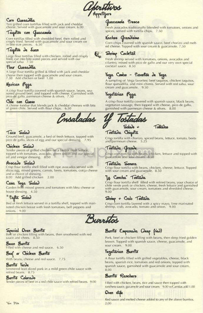 Casa Vega - Sherman Oaks, CA menu_pic