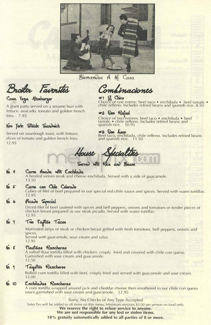 Casa Vega - Sherman Oaks, CA menu_pic
