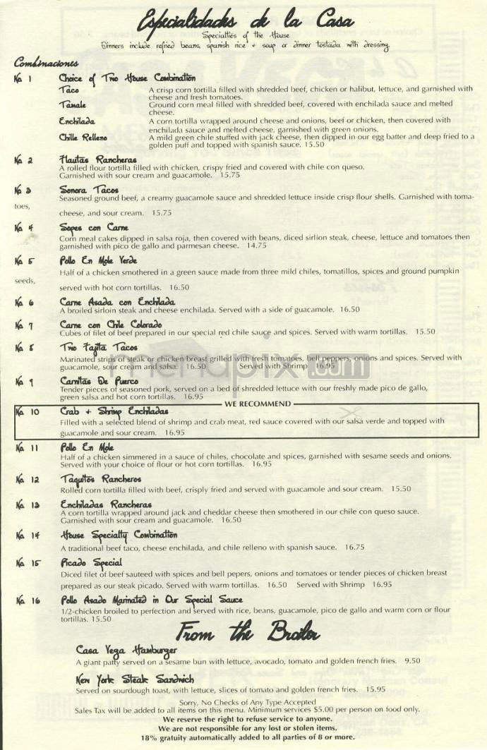 Casa Vega - Sherman Oaks, CA menu_pic
