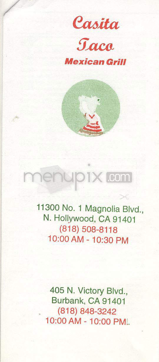 Casita Taco - North Hollywood, CA menu_pic