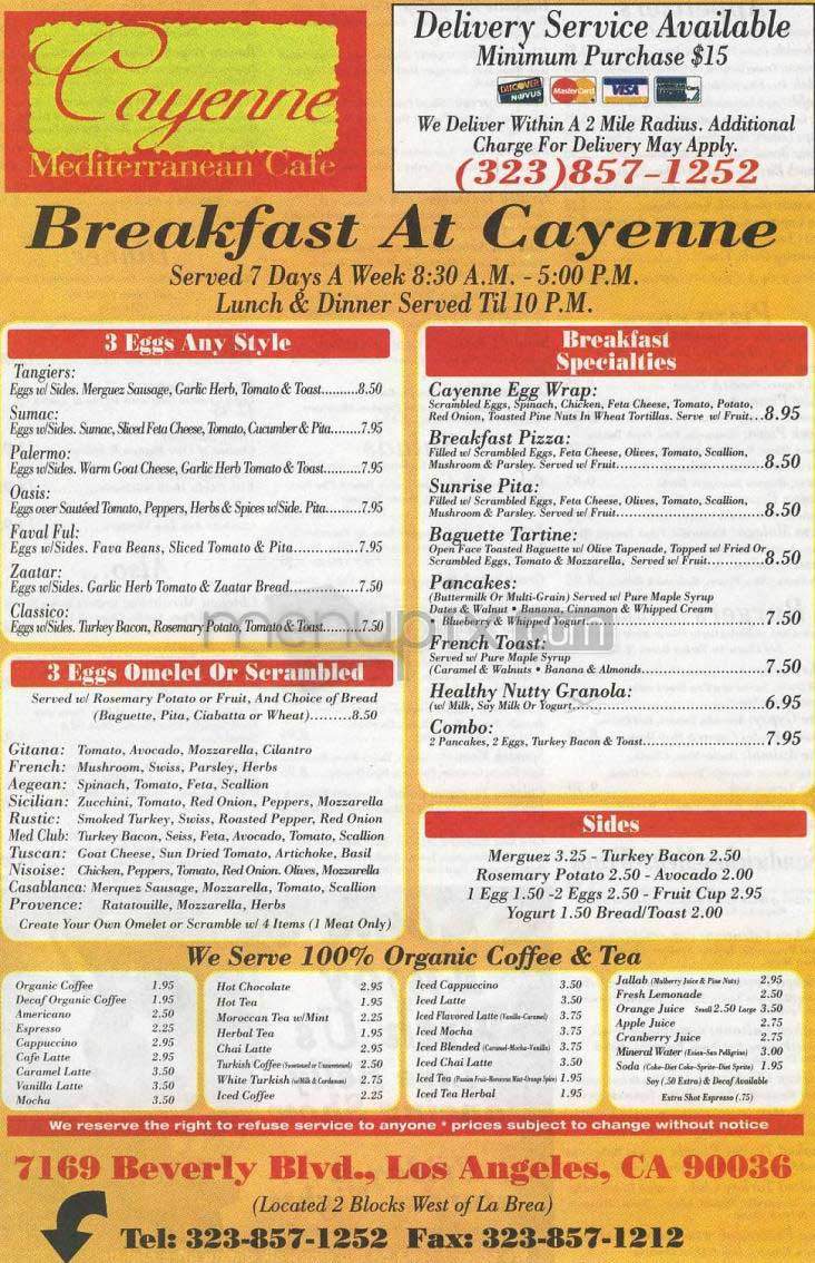 Cayenne - Los Angeles, CA menu_pic