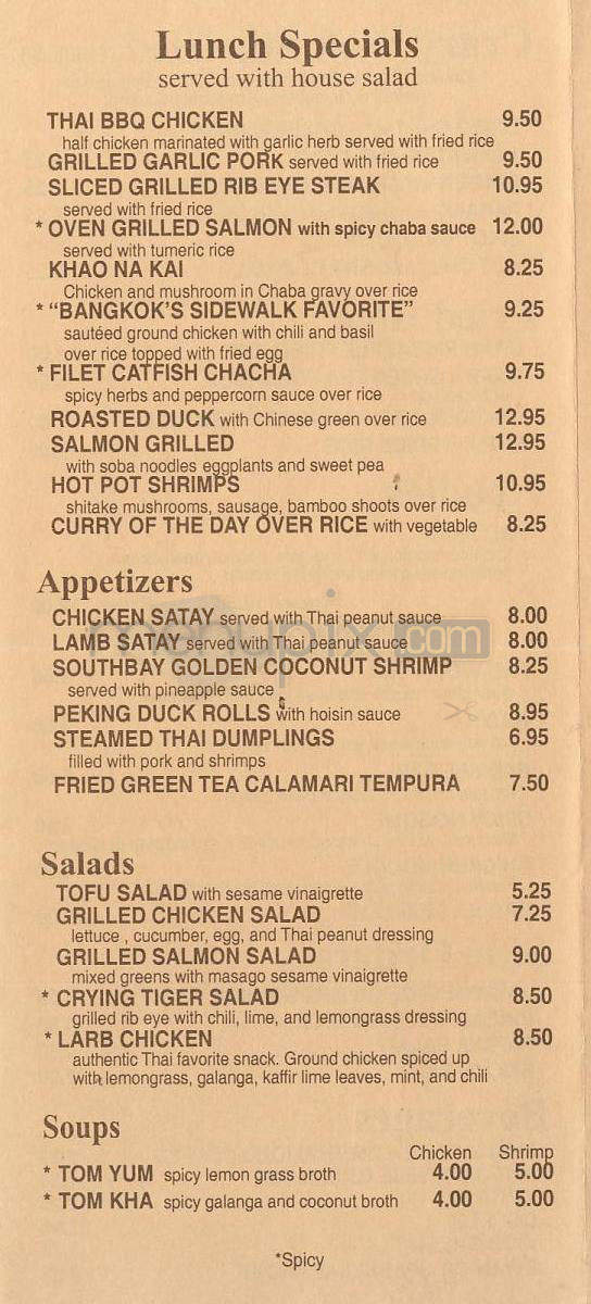 Chaba Thai Bay Grill - Redondo Beach, CA menu_pic