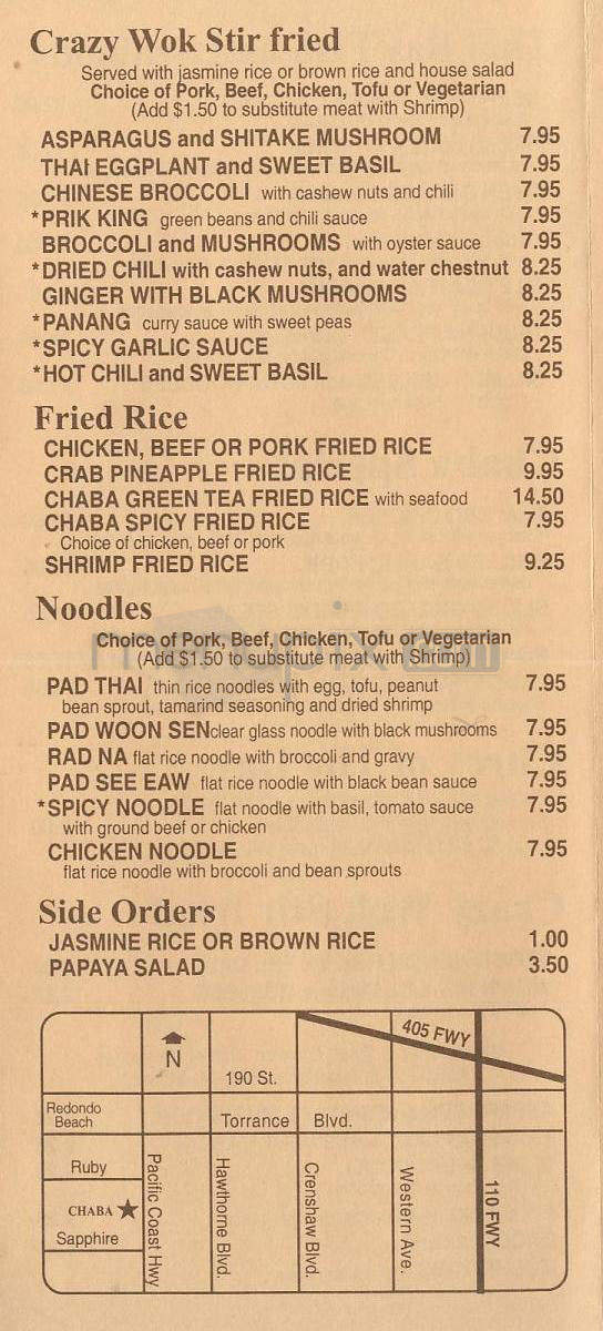 Chaba Thai Bay Grill - Redondo Beach, CA menu_pic